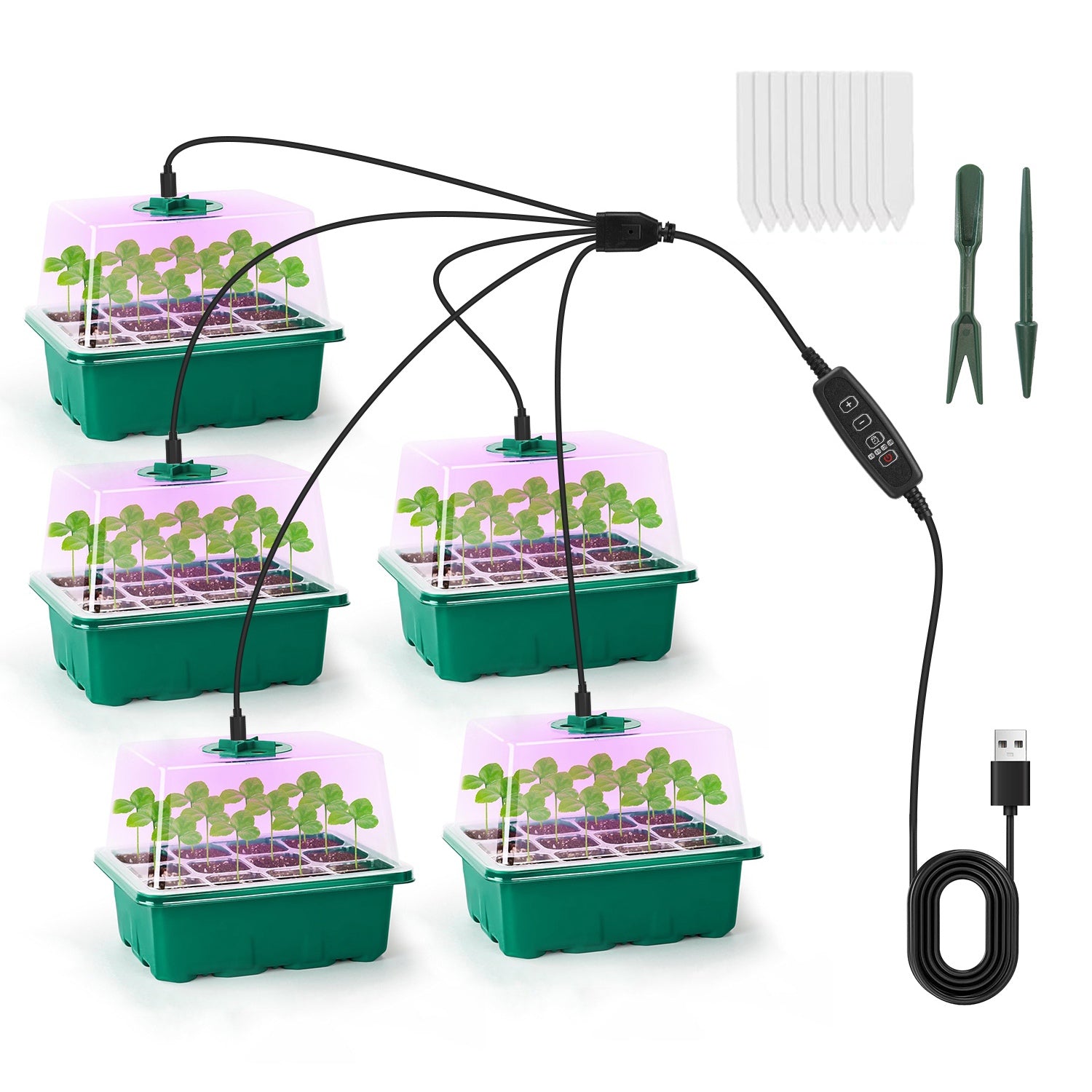 5-Pack Seed Starter Tray Kit with Grow Light & Humidity Dome