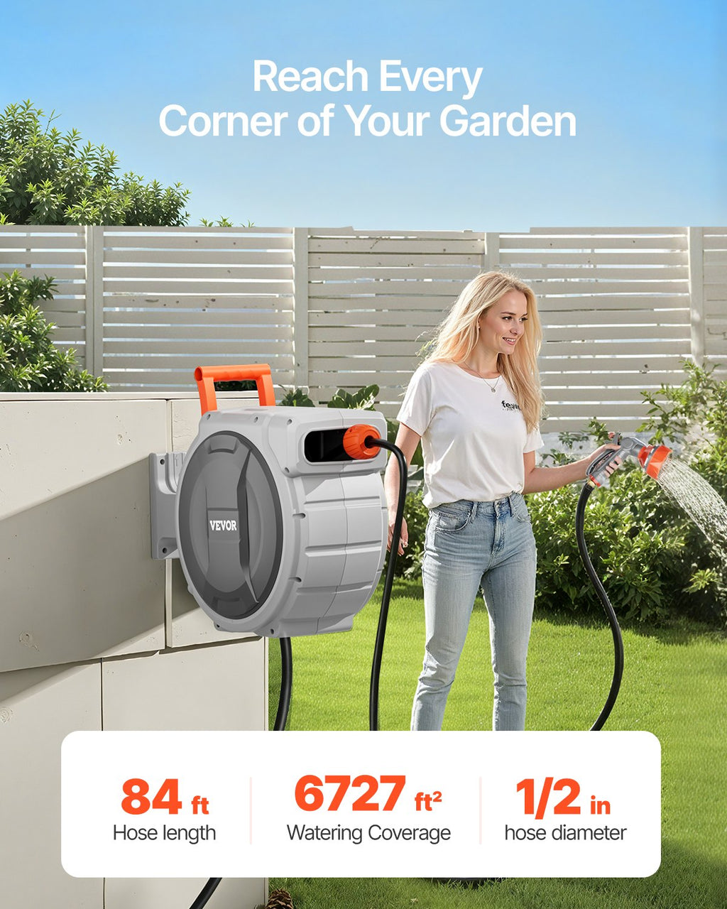 Retractable Garden Hose Reel - Wall-Mounted 50ft
