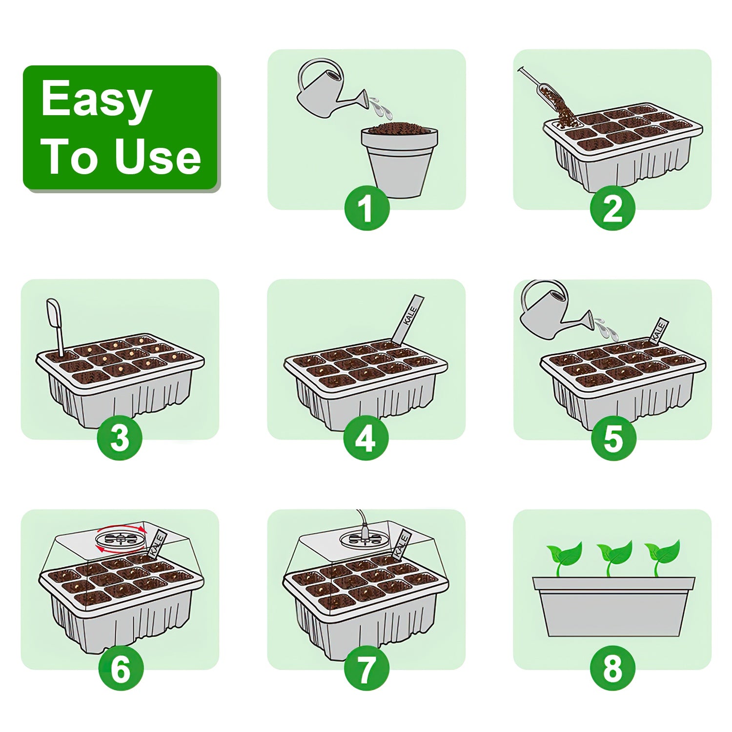 5-Pack Seed Starter Tray Kit with Grow Light & Humidity Dome