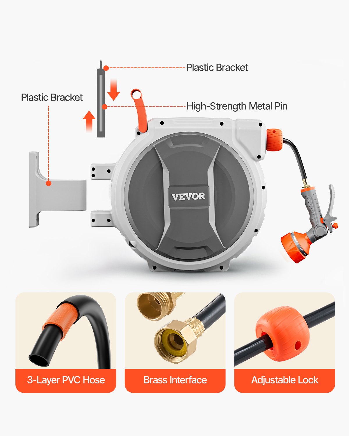 Retractable Garden Hose Reel - Wall-Mounted 50ft