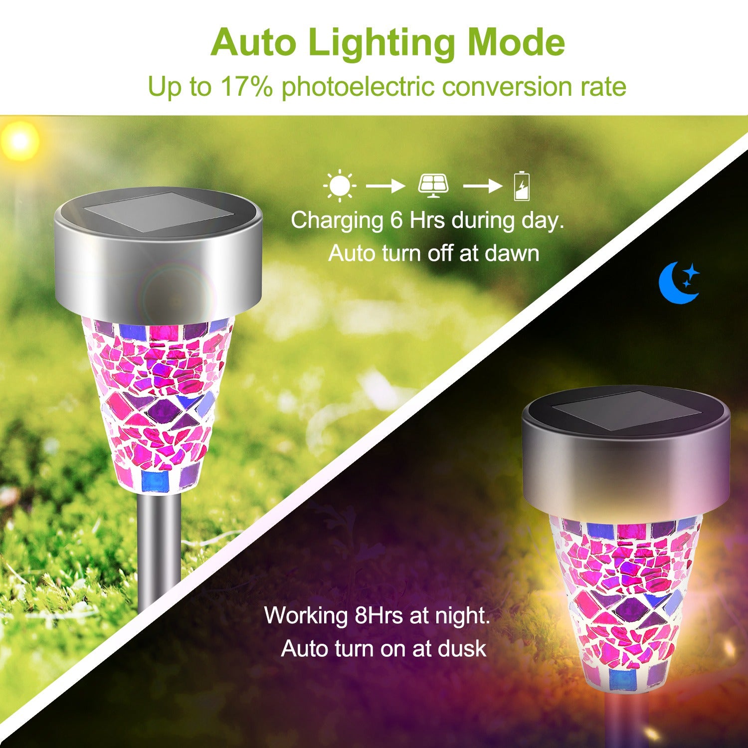 LED Solar Pathway Lights - Set of 6, Warm White