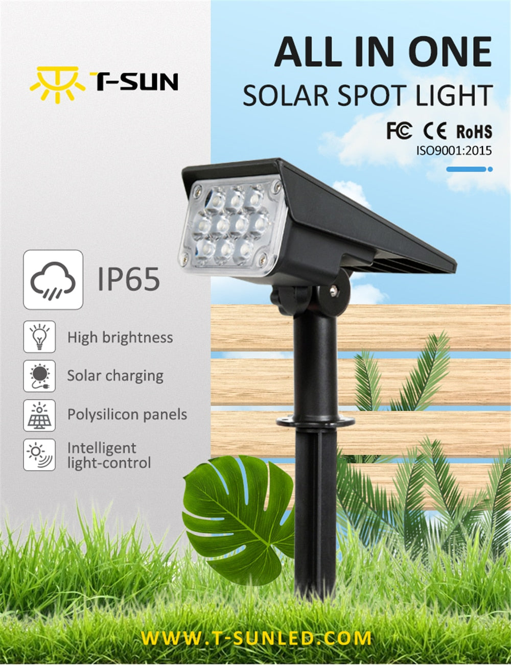 Solar-Powered Garden Spotlight - Adjustable Waterproof