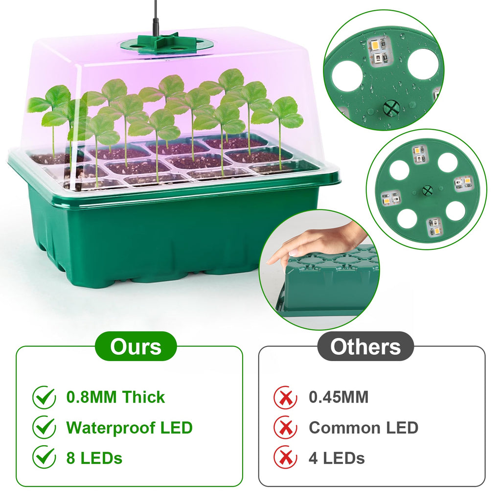 5-Pack Seed Starter Tray Kit with Grow Light & Humidity Dome