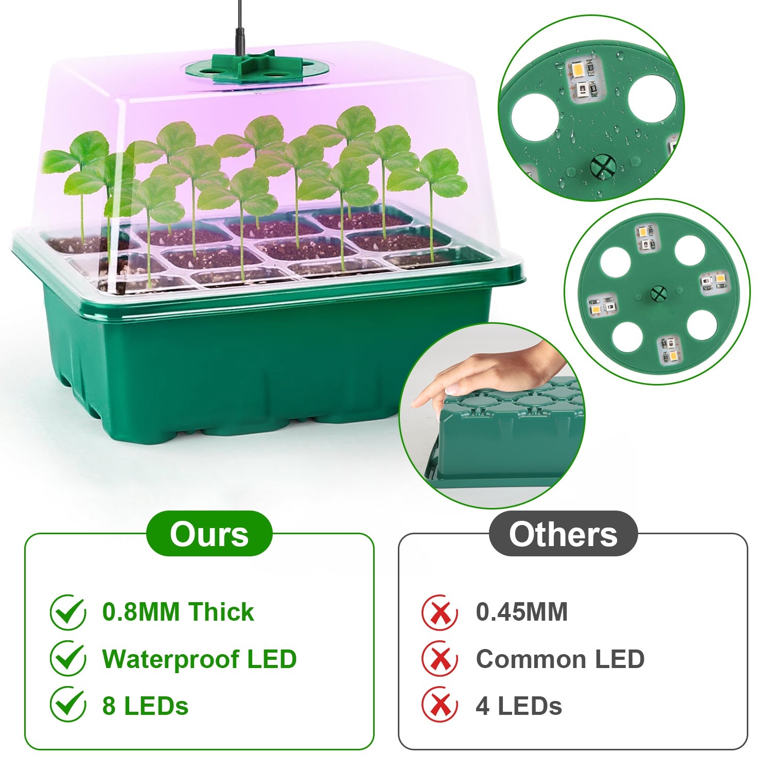 5-Pack Seed Starter Tray Kit with Grow Light & Humidity Dome