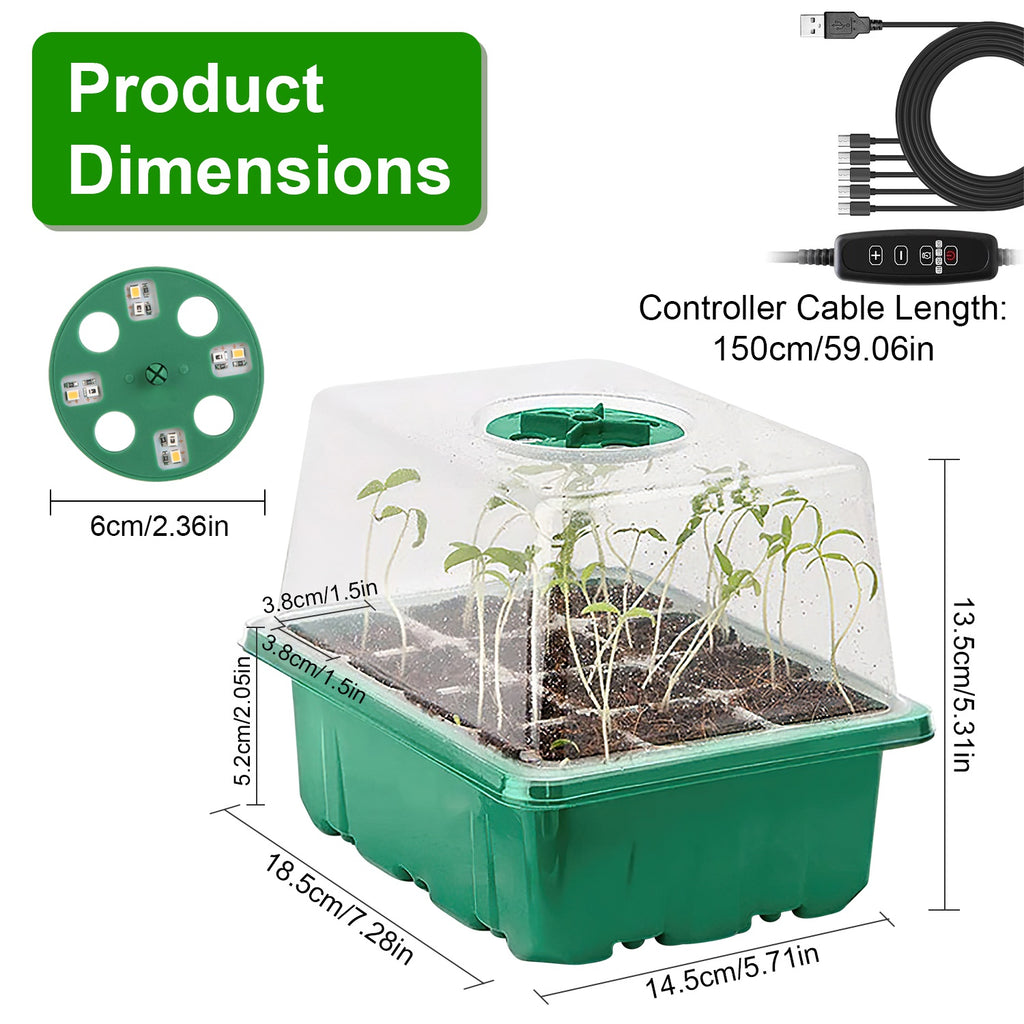 5-Pack Seed Starter Tray Kit with Grow Light & Humidity Dome