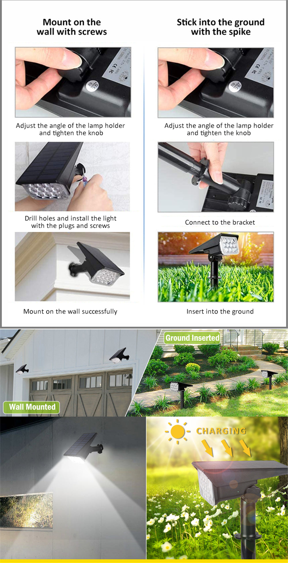 Solar-Powered Garden Spotlight - Adjustable Waterproof